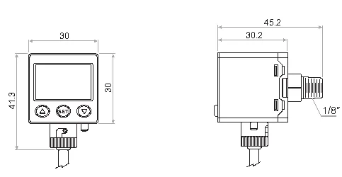 Plano y dimensiones · Presostato Electronico · Serie APE 1/8 NPT