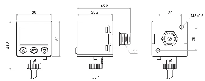 Plano y dimensiones · Vacuostato Electronico · Serie OVE 1/8 NPT